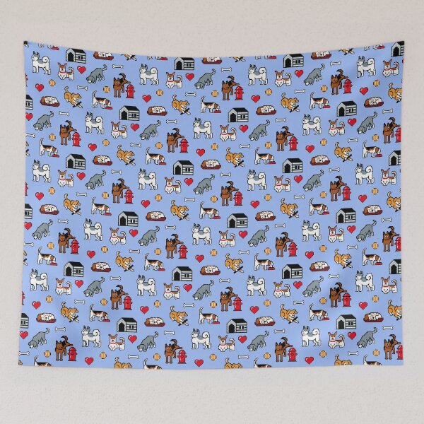 Item preview, Pixel Terrier and Pixel Dogs Pattern on Pastel Blue Background designed and sold by illucalliart.
