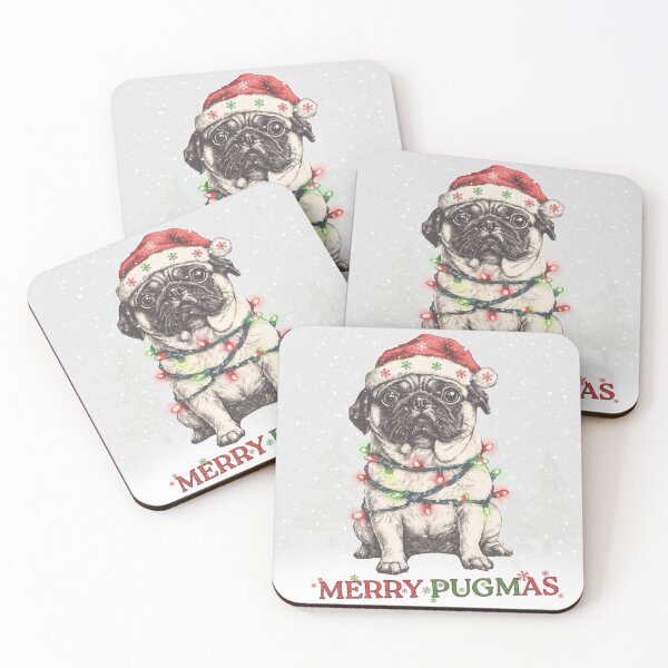 Item preview, Cute Christmas Pug with Lights and Santa Hat designed and sold by THISPUGVIBE.
