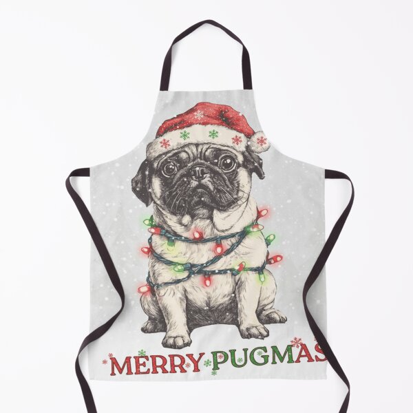 Item preview, Cute Christmas Pug with Lights and Santa Hat designed and sold by THISPUGVIBE.
