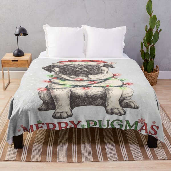 Item preview, Cute Christmas Pug with Lights and Santa Hat designed and sold by THISPUGVIBE.