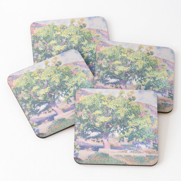 Item preview, Cross Pointillist Tree Near a House Poster designed and sold by LaFabricaArt.