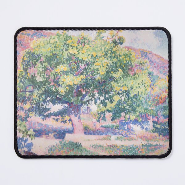 Item preview, Cross Pointillist Tree Near a House Poster designed and sold by LaFabricaArt.