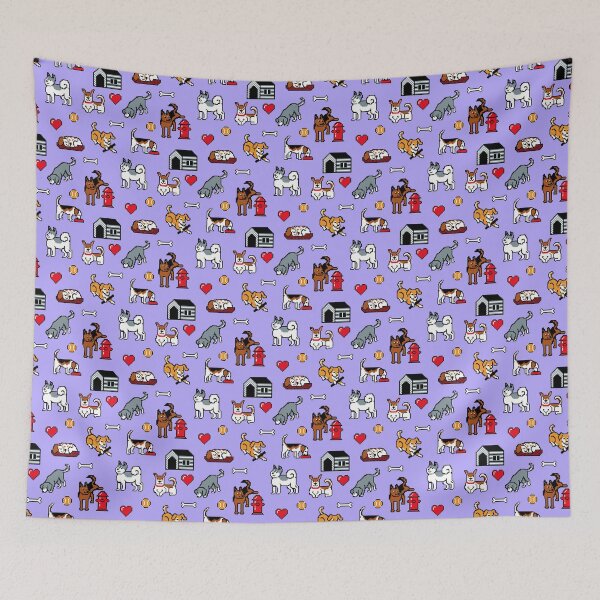 Item preview, Pixel Husky and Pixel Dogs Pattern on Lilac Background designed and sold by illucalliart.