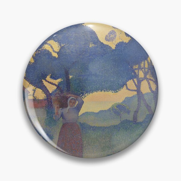 Item preview, Cross Pointillist Farm Evening Woman Sunset designed and sold by LaFabricaArt.