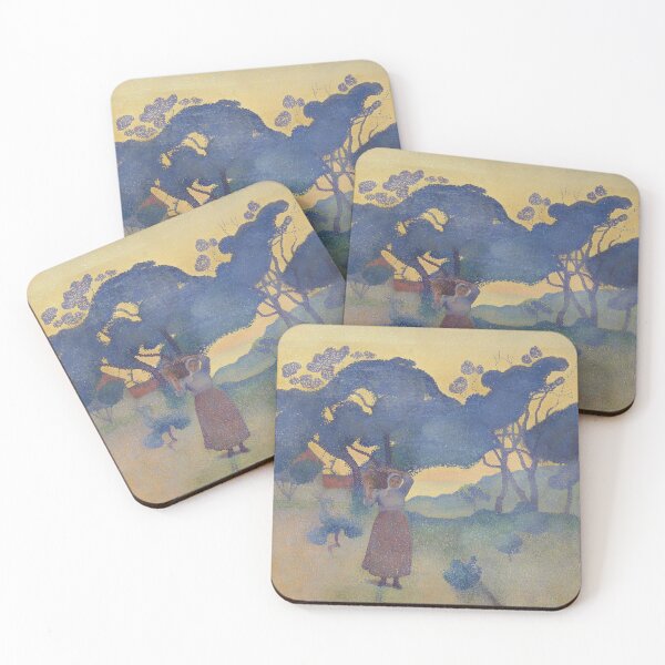 Item preview, Cross Pointillist Farm Evening Woman Sunset designed and sold by LaFabricaArt.