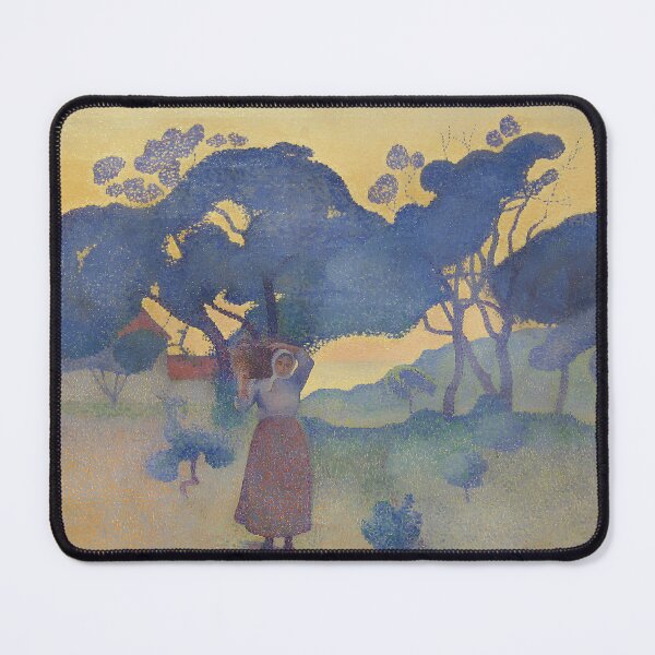 Item preview, Cross Pointillist Farm Evening Woman Sunset designed and sold by LaFabricaArt.