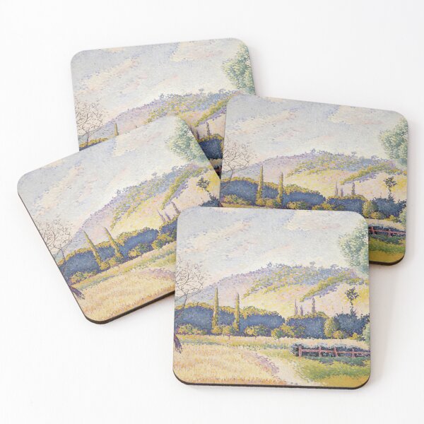 Item preview, Cross Golden Provençal Cypress Pointillist Print designed and sold by LaFabricaArt.