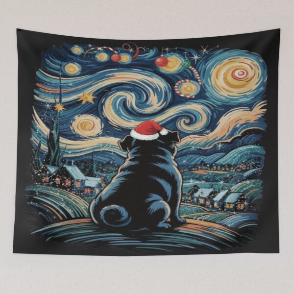Item preview, Festive Santa Hat Dog Art for Pug Lovers designed and sold by THISPUGVIBE.