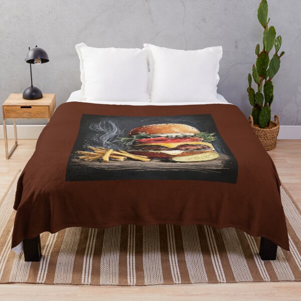 Item preview, Savor a Detailed Cheeseburger with Lettuce, Tomato, Cheese, Crispy Fries, and Pickle on a Chalkboard designed and sold by OlfactoART Studio.