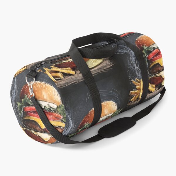 Item preview, Savor a Detailed Cheeseburger with Lettuce, Tomato, Cheese, Crispy Fries, and Pickle on a Chalkboard designed and sold by OlfactoART Studio.