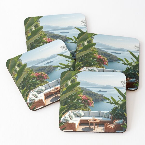 Item preview, Exotic Hillside Patio | Tropical Jungle View Wicker Sofa and Aegean Sea designed and sold by Vida e Arte.