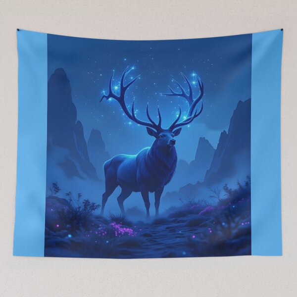 Item preview, Ancient Stag With Antlers That Twist Into Celestial Constellations Stands In A Misty Alien Landscape designed and sold by Wiss2Arts.