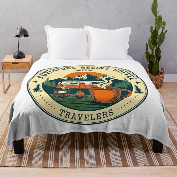 Item preview, Adventure Begins with Coffee – Retro Travel Design designed and sold by FitEnvy.