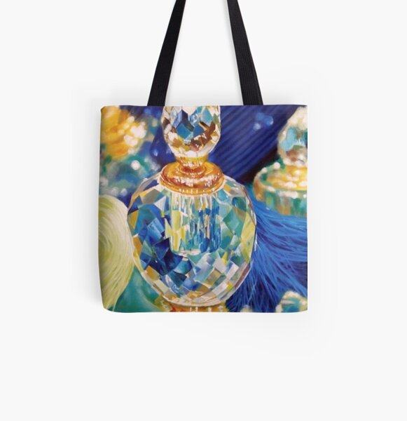 Perfume bottles and Silk shawls All Over Print Tote Bag