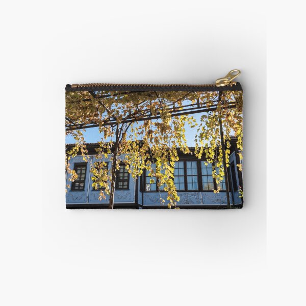 Item preview, Sunlit Grapevine Pergola Over Charming Blue House designed and sold by Georgia Mizuleva.