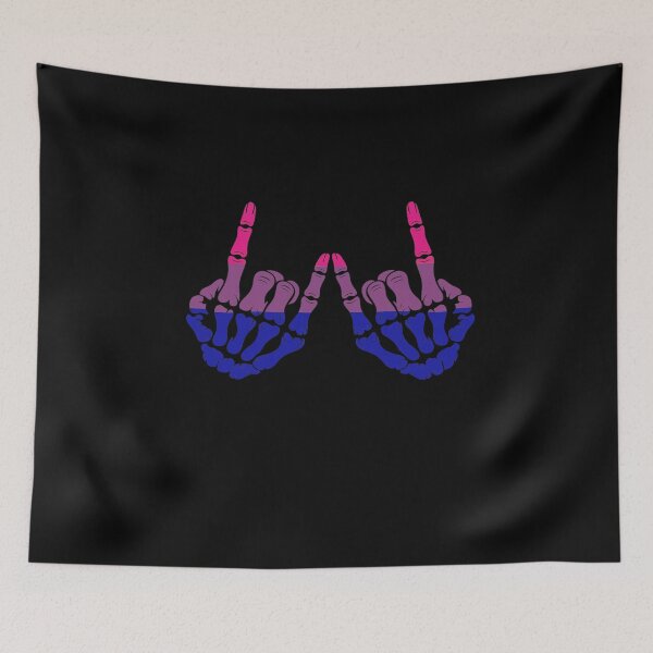 Item preview, Skeleton Rock Hand LGBT-Q Cool Bisexual Pride Color Bi Flag designed and sold by MinaReinger.