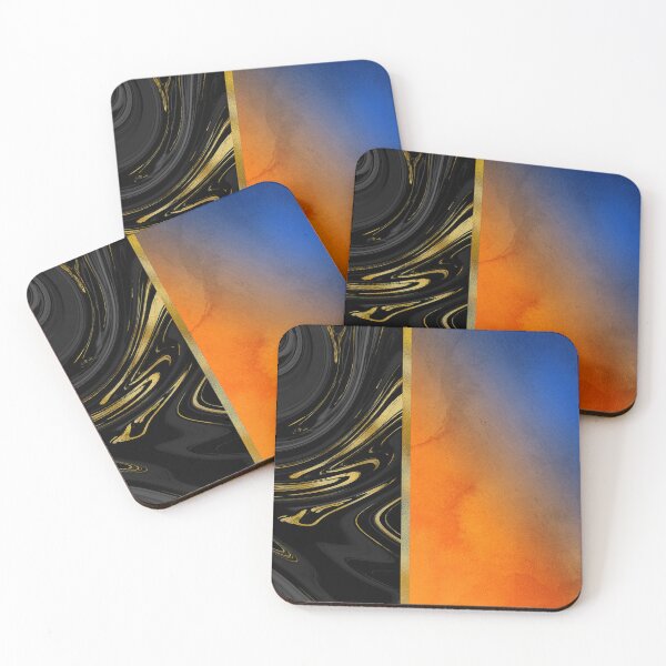 Item preview, Blue And Tangerine Ombre With Black Gold-Hue (Faux) Marble designed and sold by DEC02.