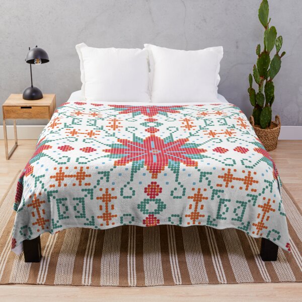 Item preview, Modern Christmas Throw Blanket - Geometric Poinsettia Design with Bold Holiday Colors designed and sold by FestivityFinds.