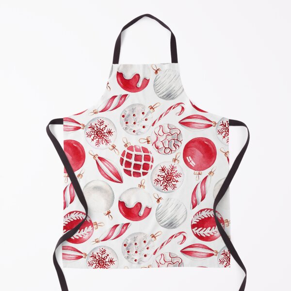 Item preview, Festive Christmas Apron - Red & White Ornament Watercolor Holiday Design designed and sold by FestivityFinds.