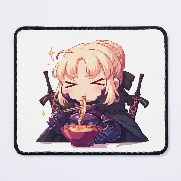 Item preview, Fate Stay Saber Alter Eating Ramen Dark Knight Kawaii Anime designed and sold by Raslbazola.