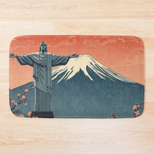 Item preview, Ukiyo-e Woodblock Print of Christ the Redeemer – Mount Fuji and Cherry Blossoms designed and sold by Vandy Fullam.