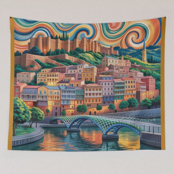 Item preview, Tbilisi waterfront in a dreamlike, swirling style. designed and sold by Lilashakti ⭐️ ⭐️ ⭐️ ⭐️ ⭐️.
