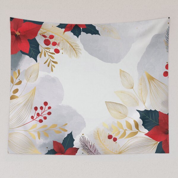 Item preview, Mimimalist red poinsettia and gold leaf botanicals winter holiday season florals and foliage, Festive flowers  designed and sold by navitalidesign.