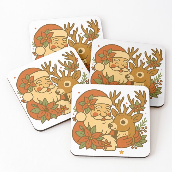 Item preview, Santa and Reindeer – Cozy Christmas Floral Illustration designed and sold by myMuzick.