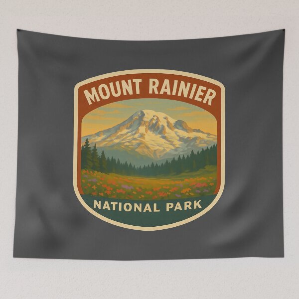 Item preview, Vintage American National Park Print: Mount Rainier designed and sold by PinUpPizzazz.