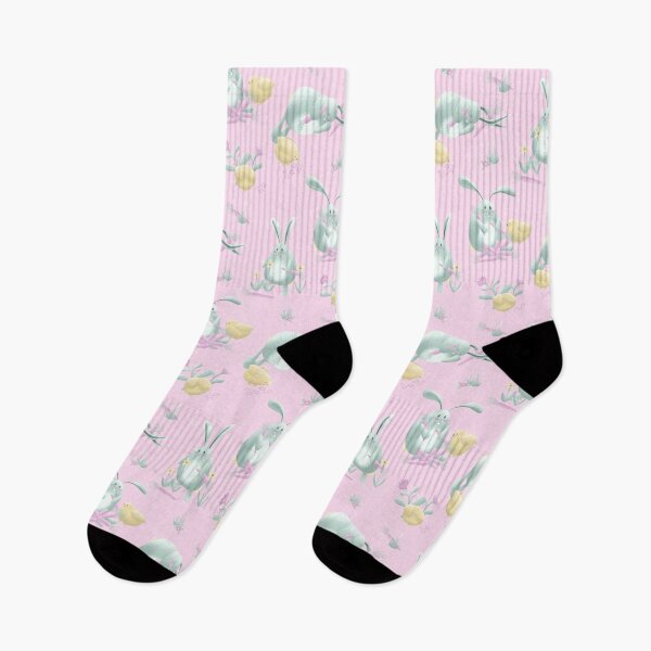 Item preview, Whimsical Bunny Rabbit Chicks & Dainty Flowers Cute Cottagecore Design on Soft Pastel Pink designed and sold by piptompatternco.
