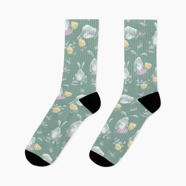 Item preview, Whimsical Bunny Rabbit Chicks & Dainty Flowers Cute Cottagecore Design on Soft Sage Green designed and sold by piptompatternco.