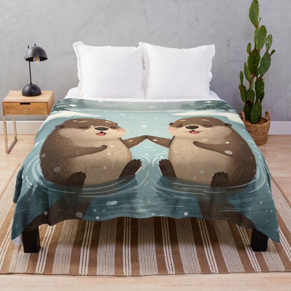Item preview, Snowy River Love – Otters Holding Hands in Winter designed and sold by WildlifeWhimsy.