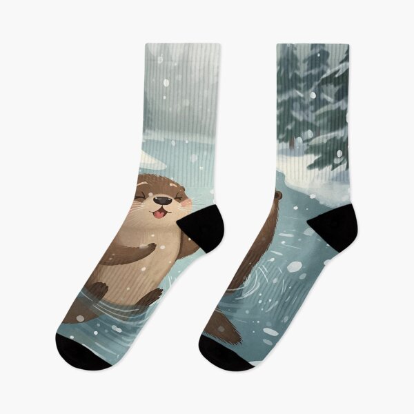 Item preview, Snowy River Love – Otters Holding Hands in Winter designed and sold by WildlifeWhimsy.