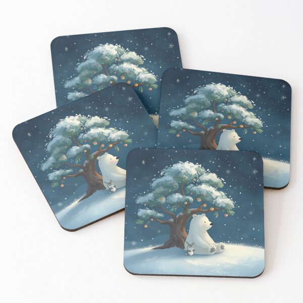 Item preview, Silent Snowfall – Polar Bear and Bunny Under the Pine designed and sold by WildlifeWhimsy.