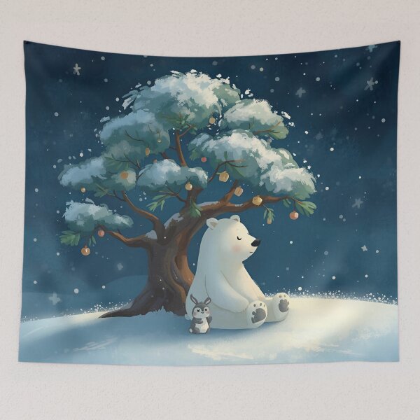 Item preview, Silent Snowfall – Polar Bear and Bunny Under the Pine designed and sold by WildlifeWhimsy.