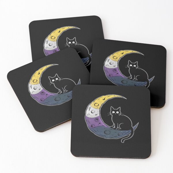 Item preview, Nonbinary Moon Space Cat LGBT Pride with NB Non-Binary Flag designed and sold by FranzFriesen.
