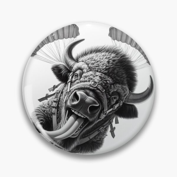 Artikelvorschau, „Tschüss, mein Junge!“ Witziges Wortspiel mit einem Fallschirmspringer-Bison | Humorvolles Design für Tierabenteuer entworfen und verkauft von JonelCrafts.