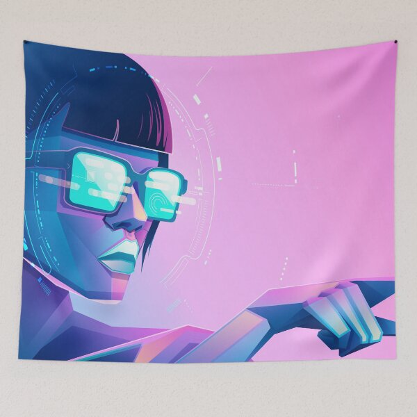 Item preview, concept of virtual reality or augmented reality, character design of sexy tech user wearing smart glasses working in cyberspace presented with cyberpunk style designed and sold by NiamLab.