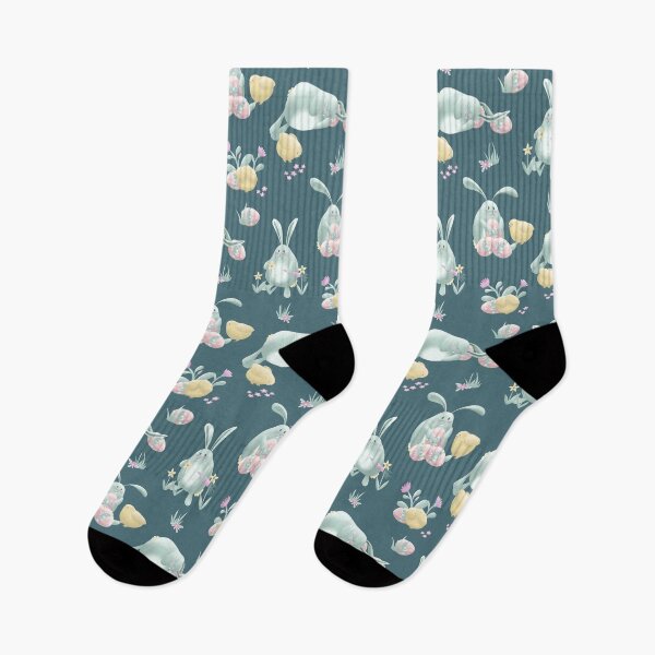 Item preview, Easter Bunny Rabbit Chicks & Eggs Cute Cottagecore Design Petrol Blue designed and sold by piptompatternco.