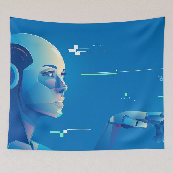 Item preview, concept of machine learning or deep learning, character design of sexy artificial intelligence playing with butterfly presented with cyberpunk style designed and sold by NiamLab.