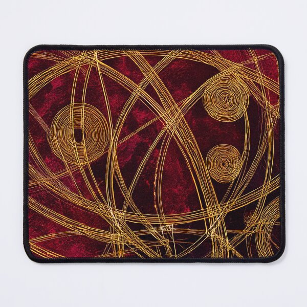 Item preview, Golden swirl abstract pattern on deep crimson textured background designed and sold by SassyArtistry.