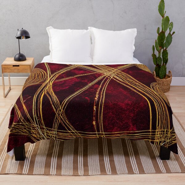 Item preview, Golden swirl abstract pattern on deep crimson textured background designed and sold by SassyArtistry.