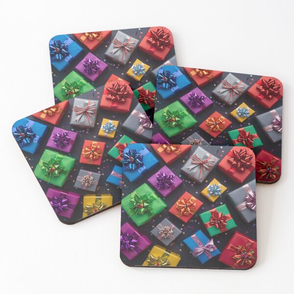 Item preview, Colorful Christmas Gifts – Festive Wrapped Presents with Bright Ribbons, Bows, and Holiday Cheer on Dark Background designed and sold by PixelVibe782.