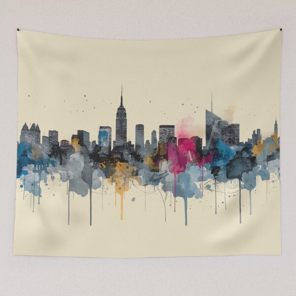 Item preview, "Urban Dreams Watercolor Skyline", "City Rhythm in Colors" designed and sold by KiraChie.