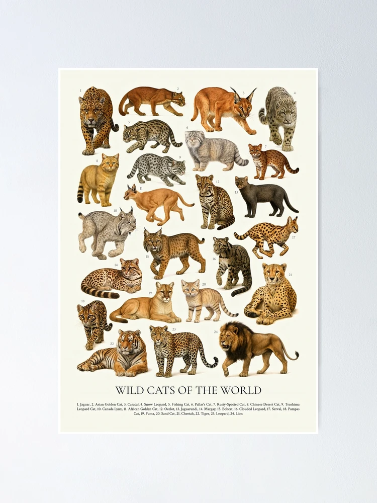 Wild Cats of the World Illustration Chart