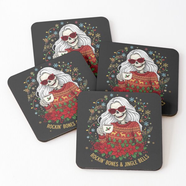 Item preview, Vibrant Skeleton Woman with Christmas Coffee | Festive Gothic Holiday Art designed and sold by ColorSplash123.