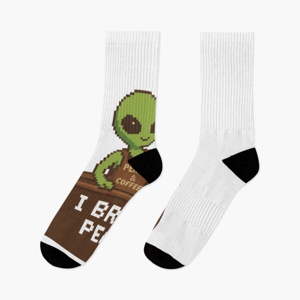 Item preview, Alien Barista Pixel Art – I Brew in Peace (Cute Retro Coffee Design) Bio: designed and sold by FriendlyKitty.