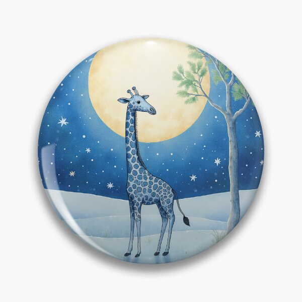 Item preview, Blue Giraffe and the Moon – Whimsical Night Landscape Illustration designed and sold by Whimsical Hug.