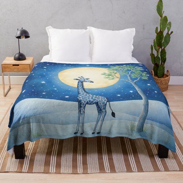 Item preview, Blue Giraffe and the Moon – Whimsical Night Landscape Illustration designed and sold by Whimsical Hug.