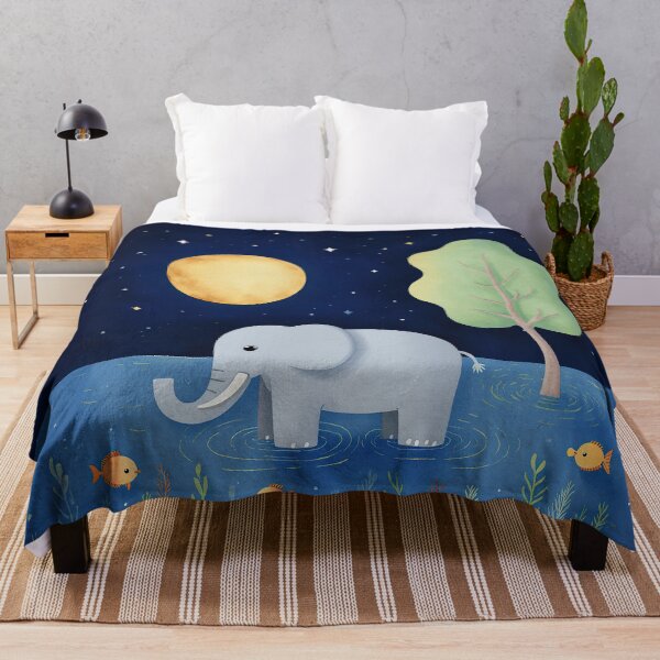 Item preview, Elephant and the Moonlit Pond – Whimsical Night Scene, Gentle Animal Art designed and sold by Whimsical Hug.